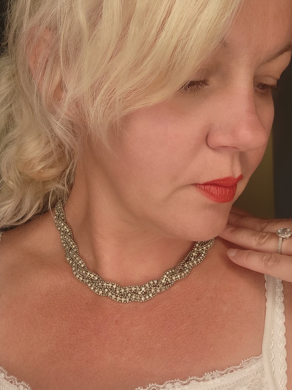 Elegant Beaded Statement Necklace in Metallic Silver